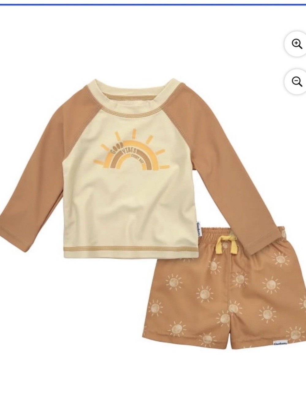 Toddler/baby Two-Piece neutral tone Sun Rash Guard swim Set - Cream & Tan